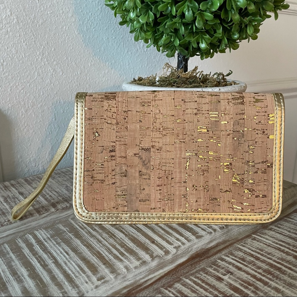 J Crew Cork And Gold Clutch